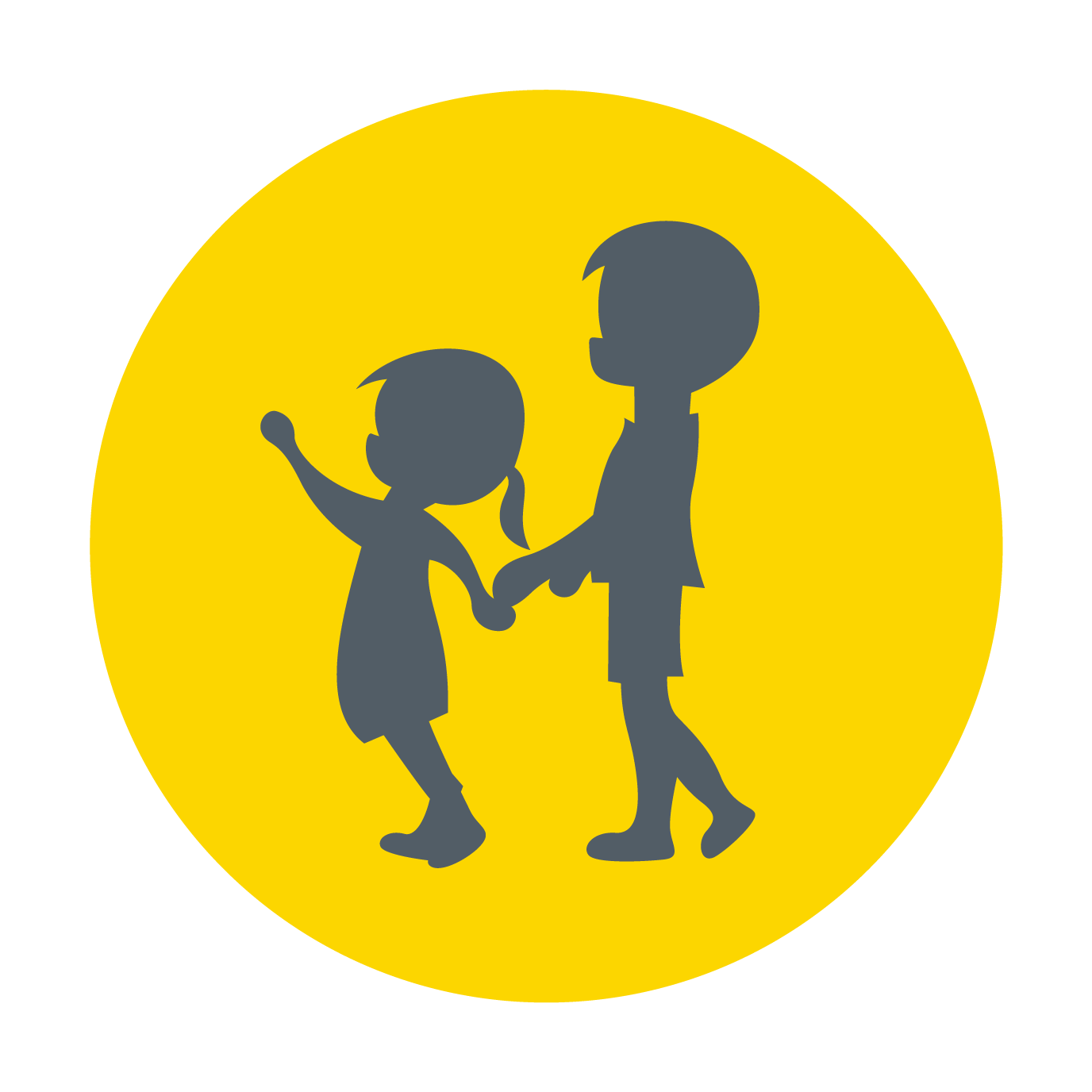 Out and about children illustration in a yellow circle