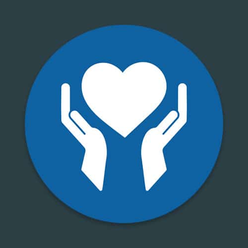 WECIL icon with hands holding a heart representing services